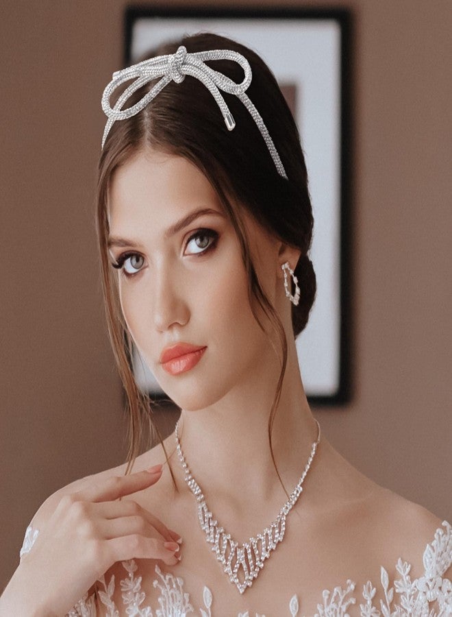 Mxxipp Bow Hair Clips, Silver Headband, Crystal Bowknot Clips, Non-Slip Rhinestone Accessories for Women Girls, Sparkly Tiara for Long Short Curly Straight Thick Thin Hair - Image 3